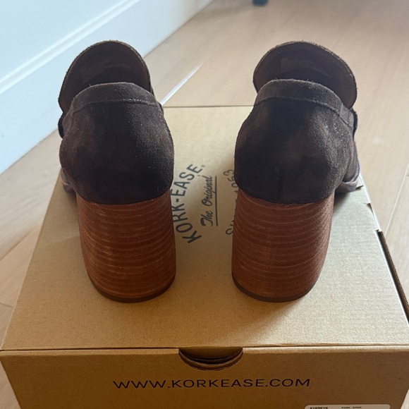 Kork-Ease Dark Brown Suede Block Heel Loafers - Picture 5 of 7